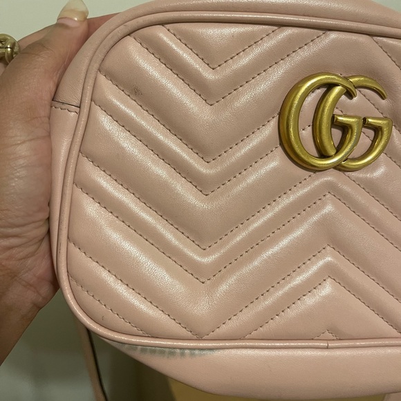 100% Authentic GUCCI GG Marmont Pink Leather Shoulder Bag with gold accent - Picture 5 of 6